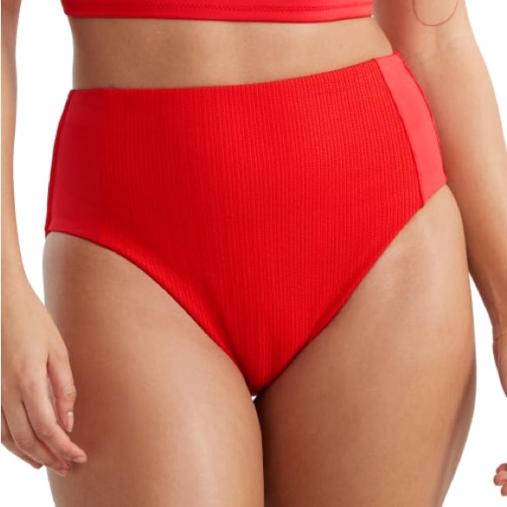 SANCTUARY SWIM Sandbar Solids High-Waist Bikini Bottom in Red Hot
